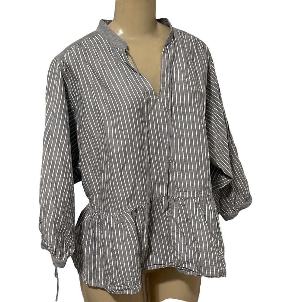 JW Anderson Uniqlo gray striped peplum balloon sleeve linen blouse top L - Picture 4 of 13
